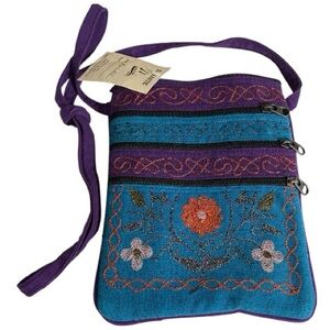 Ganesh Himal Crossbody Bag, Handmade in Nepal, Namaste, Floral, Textile, NWT